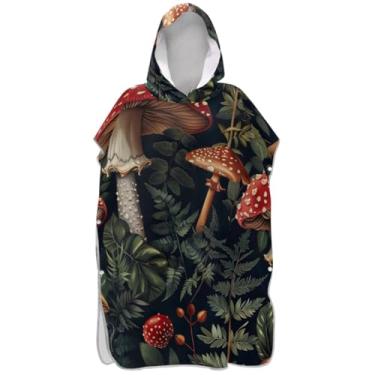 Imagem de Joisal Roupão de mudança de tamanho grande para adultos, poncho de surfe, praia, capuz, toalha, floral, vintage, cogumelos, verde-escuro, poncho masculino e feminino com capuz