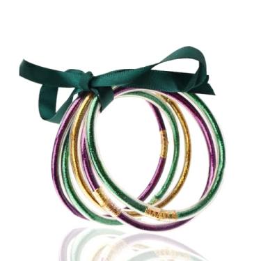 Imagem de hhdatc Conjunto de pulseiras de silicone à prova d'água cheias de glitter carnaval com glitter e ouro verde roxo buda para brindes de festa