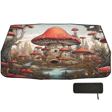 Imagem de Mushrooms Castles Toldo de janela para para-brisa de carro proteção de isolamento térmico de carro guarda-sol de carro 147.3 cm x 75.4 cm persiana retrátil para janela de carro