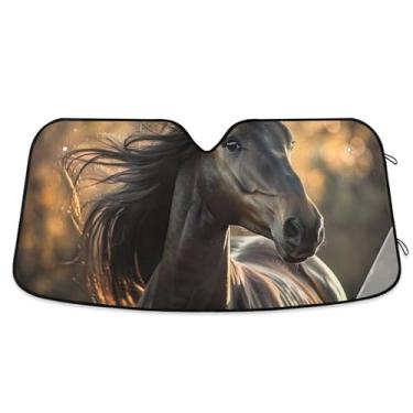 Imagem de Guarda-sol de carro personalizado de cavalo lindo legal para para-brisa protetor solar dobrável para para-brisa dianteiro de carro impressões de animais retrátil M, 139,7 cm x 70,1 cm