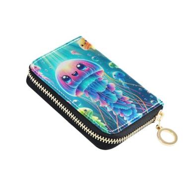 Imagem de Carteira feminina divertida e colorida de couro com bloqueio de RFID, porta-cartões de crédito, carteira pequena para moedas com zíper