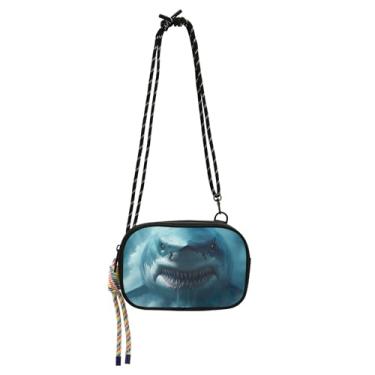 Imagem de TSENQUE Bolsa tiracolo feminina com estampa de tubarão gigante e monstro do mar pequena para celular