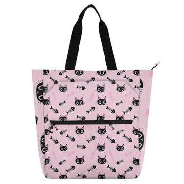 Imagem de GAIGEO Lindas bolsas de trabalho de gato preto para mulheres bolsa escolar de lona para professores com compartimentos