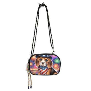 Imagem de TSENQUE Bolsa tiracolo Beagle Dog USA pequena feminina bolsa de telefone carteira leve para viagem sobre os ombros