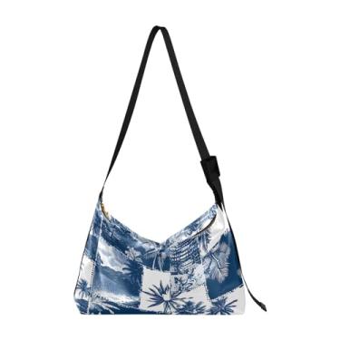 Imagem de GAIGEO Bolsa tiracolo preta e branca Sketch of a Beagle vegana, bolsa tiracolo com alça grossa, bolsa tiracolo masculina de couro, Azul e branco de tropical e floral-1, One Size