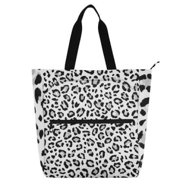 Imagem de GAIGEO Sacola de trabalho branca com estampa de leopardo cinza preta para mulheres com zíper bolsa feminina infantil para amantes de livros