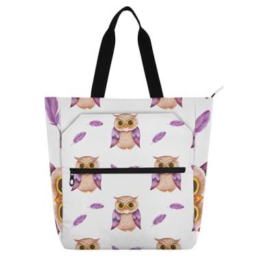 Imagem de GAIGEO Cute Owls Bolsa de trabalho branca para mulheres, bolsa de lona para livros de praia com zíper, presente reutilizável para amantes de livros