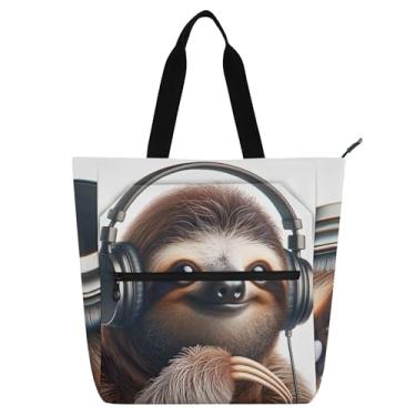 Imagem de Linda bolsa feminina de trabalho de preguiça de lona para escola universitária bolsas médias de presente para amantes de livros