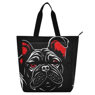Imagem de GAIGEO Black Bulldog Bolsas de trabalho engraçadas para mulheres, bolsa escolar de lona com zíper, bolsas de professores com compartimentos