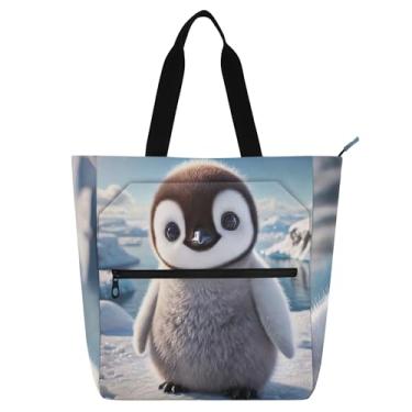 Imagem de Linda bolsa de trabalho feminina pinguim animal lona praia escola bolsa de mão média amantes de livros presentes