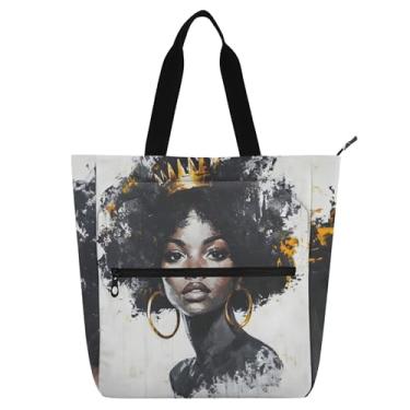 Imagem de GAIGEO Bolsa feminina moderna preta com coroa dourada para mulheres, crianças, trabalho, escola, zíper, bolsa de lona floral