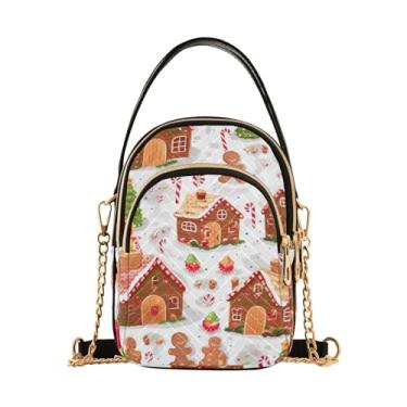 Imagem de Bolsa tiracolo feminina Christmas Cookie pequena, transversal com alça, bolsas transversais elegantes para viagens, Casa de gengibre festiva de Natal - 4, One Size