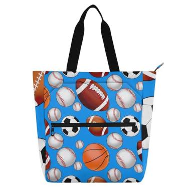 Imagem de GAIGEO Bolsa esportiva com estampa de bolas esportivas para crianças e mulheres, escola, trabalho, bolsa com zíper e nylon resistente à água