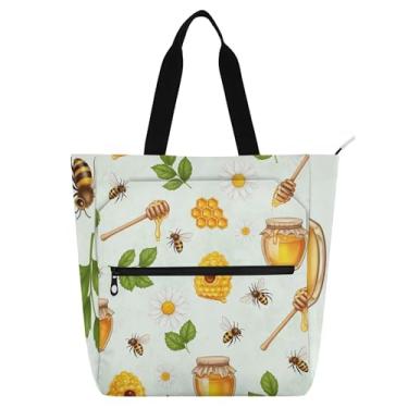 Imagem de GAIGEO Bolsas de trabalho femininas Bees Daisy Honey Honeycomb em lona, praia, escola, bolsa de viagem com compartimentos
