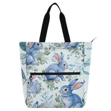 Imagem de Sacola feminina com estampa de coelhinho de coelho floral para trabalho, lona, escola, praia, escola, bolsas femininas e infantis, presentes para amantes de livros