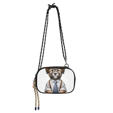 Imagem de TSENQUE Bolsa tiracolo Puppy Terrier Worker Dog Bolsa feminina pequena bolsa para celular com alça sobre o ombro bolsas engraçadas fofas