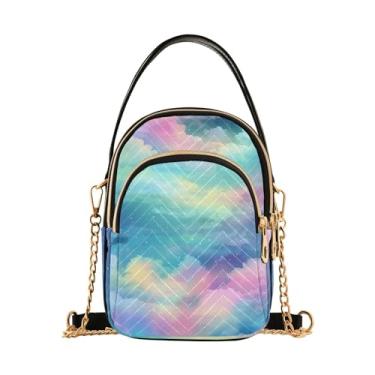 Imagem de GAIGEO Bolsa tiracolo feminina Halloween Candy and Candies, bolsa pequena com alça de ombro, bolsa transversal de verão, Nuvem aquarela sobre azul e rosa - 3, One Size