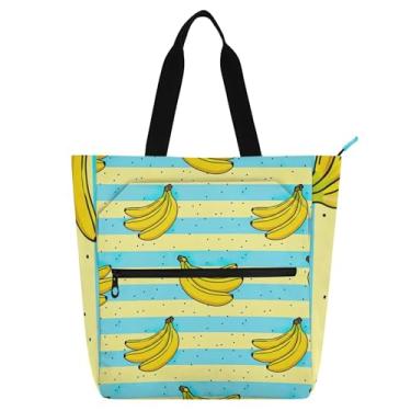 Imagem de GAIGEO Sacolas femininas de trabalho com listras de banana amarelas para livros de praia com zíper, lindas bolsas infantis com compartimentos