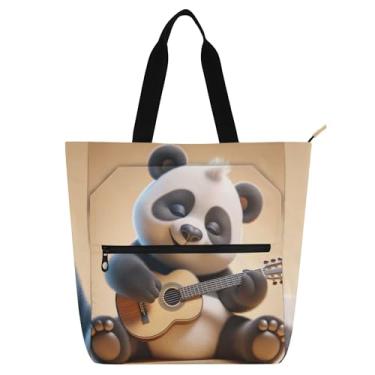 Imagem de Linda bolsa de trabalho de guitarra urso panda para mulheres, bolsas de tecido de lona, faculdade, escola, professores, livros, presentes