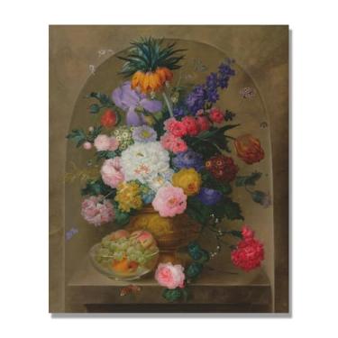 Imagem de NHLDZYH Quadro para cozinha - ainda vida vintage de flores - natureza morta em tela - decoração de parede romântica e acolhedora. B30. 80 x 96 cm Apenas tela