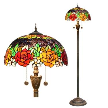 Imagem de Luminária de chão estilo Tiffany [2 lâmpadas][40,6 cm L x 157,5 cm A] Luminária decorativa para casa com rosa de vitral antigo, ideal para leitura em sala de estar, quarto, corredor, canto o