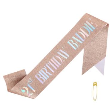 Imagem de Faixa Baddie para Aniversário 21 Anos, Glitter Faixa Aniversário com Letras Metalizadas para Mulheres Homens Lembrancinhas Festa 21 Anos e Acessórios Decoração Divertidos (Ouro Rosa)
