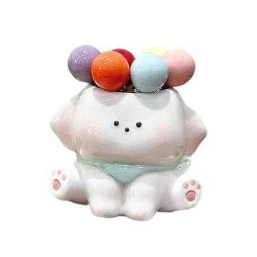 Imagem de IEUDNS Conjunto de Garfos para Frutas com Pote de Cerâmica Puupy, Palitos para Alimentos, Elegantes, Leves, Decorativos, Garfos para Sobremesas e Queijos em, Lenço Azul