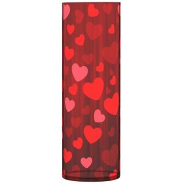 Imagem de Vasos de flores cilíndricos de coração vermelho com glitter para centros de mesa bonito vaso alto plástico personalizado decoração de quarto estética, 30 cm x 9,9 cm