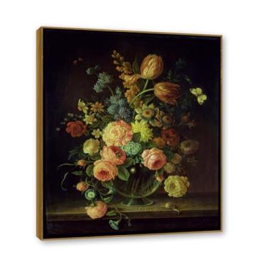 Imagem de Moldura de teca. Arte em tela floral country, pintura botânica vintage de natureza morta, decoração de parede de cozinha de fazenda emoldurada para sala de jantar. B35. 70 x 84 cm - 27,5 x 33,1 pol