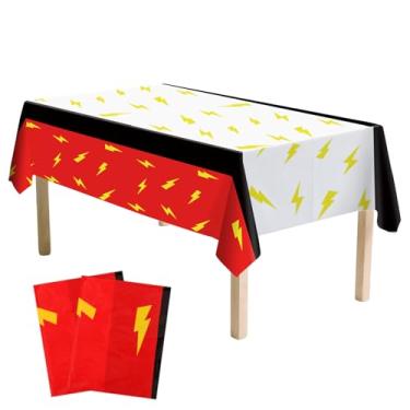 Imagem de 2 Toalhas de Mesa Desenho Animado Vermelhas e Brancas, 108x180cm Tema Cartoon Capa de Mesa Grande em Plástico com Estampado Raios para Decoração Festa Aniversário