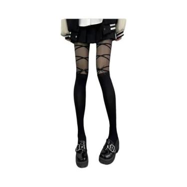 Imagem de Meias Finas Lolita Com Laços Para Mulheres, Meias Longas Pretas E Bran
