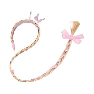 Imagem de Tiara De Princesa Com Flores Para Meninas, Peruca Longa Com Trança, Fa