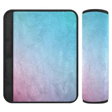 Imagem de Joitme Almofada de cinto de segurança pin'k azul degradê azul-petróleo em flanela de poliéster macio, capas de cinto de segurança ajustáveis, pacote com 2, capa para cinto de segurança para crianças