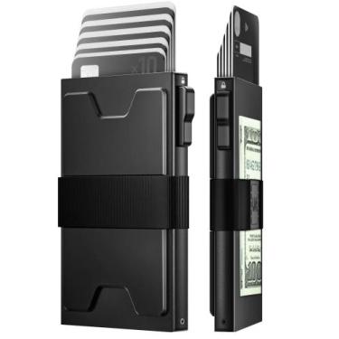 Imagem de Carteira Minimalista Masculina Slim Com Bloqueio RFID E Faixa Para Din