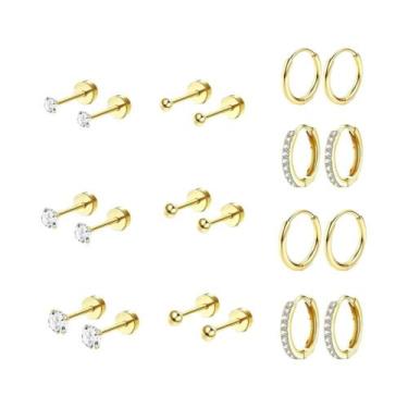 Imagem de Conjunto De Brincos Pequenos De Argola Dourada Para Mulheres, Aço Inox