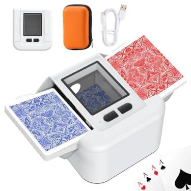 Imagem de Embaralhador automático de cartões recarregável com estojo de cartão, máquina silenciosa de embaralhamento rápido para UNO Skip-Bo Skyjo Texas Hold'em, embaralhamento automático e manual inteligente