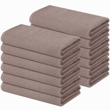 Imagem de Homaxy Toalhas de cozinha 100% algodão Waffle Weave - Pacote com 12 toalhas de prato macias e absorventes - 40,6 x 66 centímetros toalhas de mão de secagem rápida - marrom