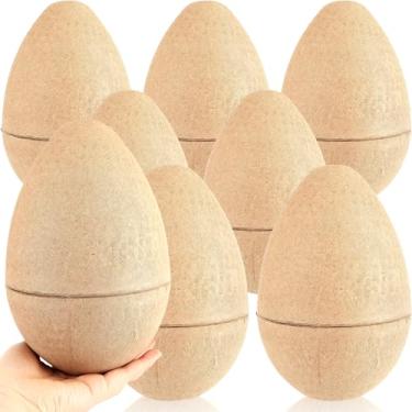 Imagem de 6 peças de ovos de páscoa de papel de 20 cm marrom sem pintura ovos de páscoa vazios artesanato para decorações de festa de caça de páscoa projetos DIY
