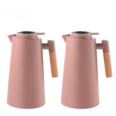 Imagem de Garrafa Térmica de água, 1 Litro Garrafa Térmica Com Termômetro Led Para Chás/Café Design Moderno Cabo Em Madeira(KIT2-Marrom)
