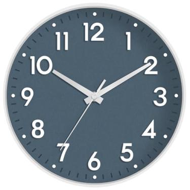 Imagem de Mosewa Relógio de parede de 30,5 cm, operado por bateria, silencioso, sem tique-taque, relógio analógico moderno decorativo para cozinha, quarto, escritório, sala de estar (azul azure)