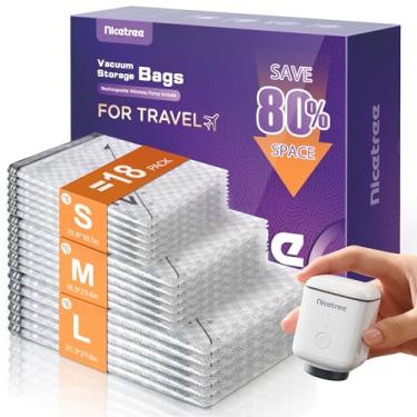 Imagem de Nicetree Pacote com 18 sacos de armazenamento a vácuo sem fio com bomba recarregável, sacos de vedação a vácuo de 50/61/71 cm para viagens e armazenamento sazonal de roupas, bolsas de compressão