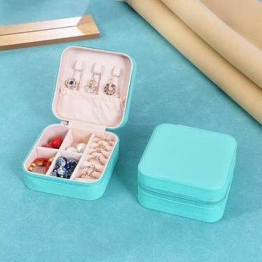 Imagem de Caixa de joias pequena, organizador de estojos de viagem, presentes personalizados, acessórios de joias para adolescentes, presente de Natal para mulheres, azul e verde