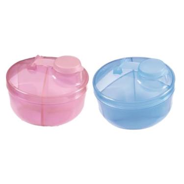 Imagem de Kit 2 Dosadores de Leite em Pó com 3 Compartimentos, BPA Free, Rosa e Azul, 300ml