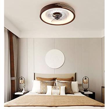 Imagem de Ventilador de teto de madeira com LED, luz e controle remoto, dimerizável, moderno, com função timer, pás invisíveis, velocidade do vento ajustável, silencioso, ideal para sala de estar, qua
