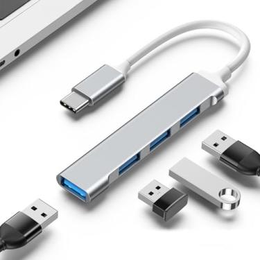 Imagem de Hub USB C para USB 4 portas, adaptador de hub tipo C para USB 3.0/2.0, adaptador multiportas para laptop, Xbox, pen drive, HDD, console, impressora, câmera, teclado, mouse - prata
