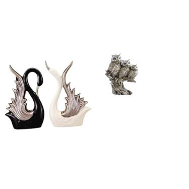 Imagem de Whtkoph Estatuetas de Cisne E, Escultura em Cerâmica, Ornamento de Mesa, Estátua para Sala de Estar, Escritório, Prateleira, Aniversário, Lareira,