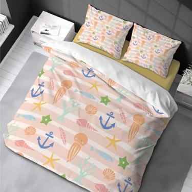 Imagem de Conjunto de capa de cama com estampa Ocean Life, 3 peças, 1 capa de edredom e 2 fronhas 220 x 240 cm - 80 x 80 cm x 80 cm x 2 cm