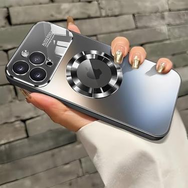 Imagem de Capa magnética fosca à prova de choque para iPhone 15 Pro Max, protetor de lente de câmera capa completa para iPhone 15 Pro Max, preta