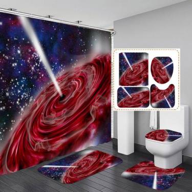 Imagem de Conjunto de cortinas de chuveiro Galaxy Design com tapete e tampa de v
