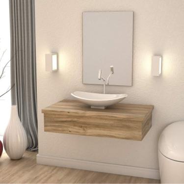 Imagem de Conjunto Bancada Para Banheiro 80cm Com Cuba Canoa L45 800w Metrópole Compace